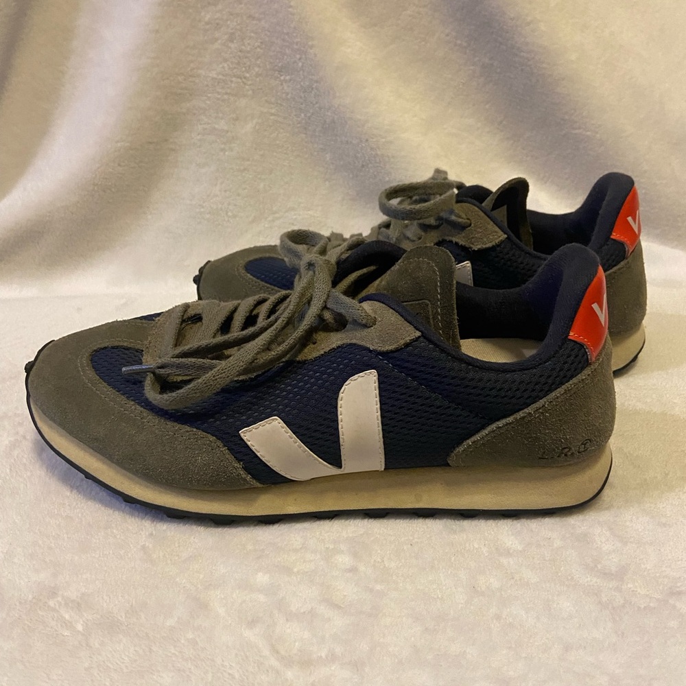 Veja Blue and Gray Sneakers with Red Highlights